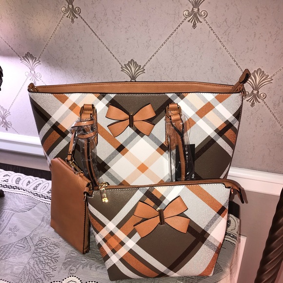 MKF Handbags - NWT MKF COLLECTION 3 PIECE PLAID/BOW PURSE SET